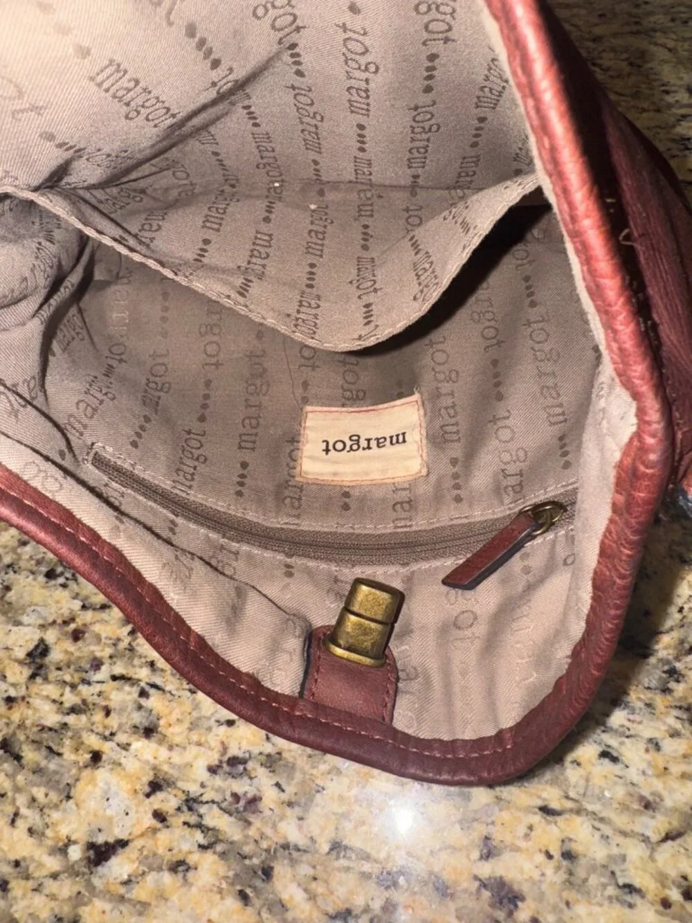 Margot New York Leather Crossbody Shoulder Bag Burgundy Gold Turn Lock Closure